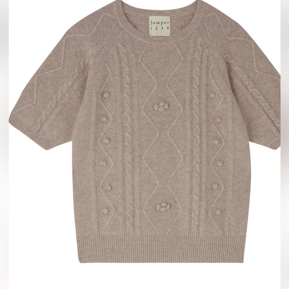 Jumper 1234 cashmere buff short sleeve Aran crew hand applied bobbles sweater. - Picture 4 of 13